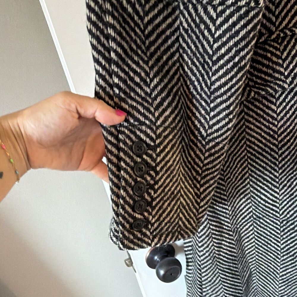 WE THE FREE People Micah Herringbone Long Duster Coat Black White oversized XS - Picture 7 of 12